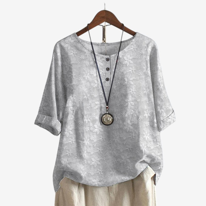 Oversized Floral Print Blouse with O Neck