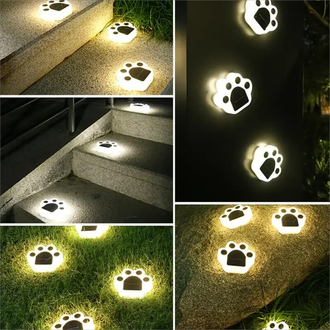 PawGlow - Solar-Powered Paw Print Pathway Lights Whimsical Paw Print Design with Soft Warm Glow | Eco-Friendly Solar Charging with Automatic Dusk-to-Dawn Illumination | Durable Weather-Resistant Accent for Garden, Walkway, or Patio