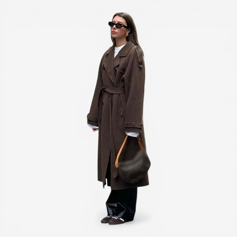 Belted Double Button Long Coat