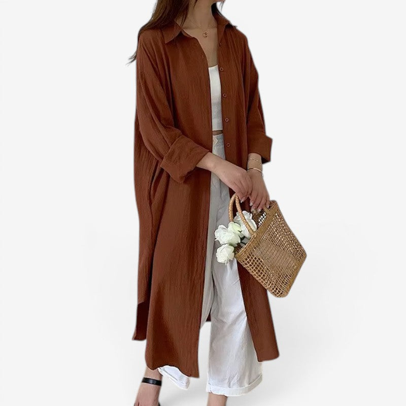 Elegant Women's Long Sleeve Midi Shirt Dress