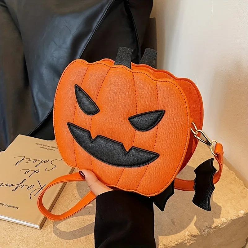 Luna - Pumpkin Purse with Bat Motif