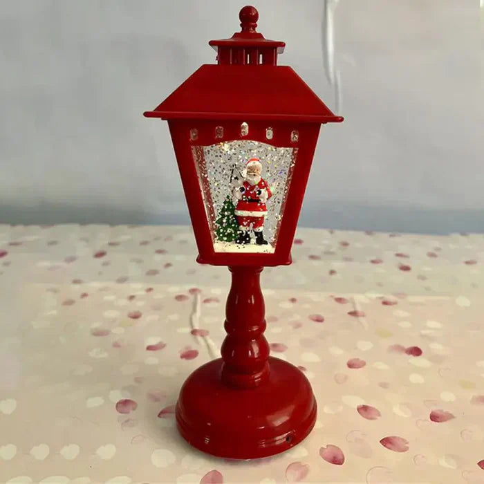 Christmas Snow Lantern with Light - Swirling Glitter Winter Scene & Warm LED Glow | Battery Operated for Easy Placement | Festive Tabletop Holiday Decor
