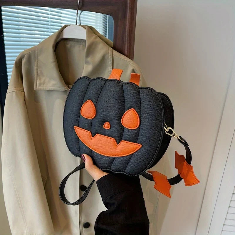 Luna - Pumpkin Purse with Bat Motif