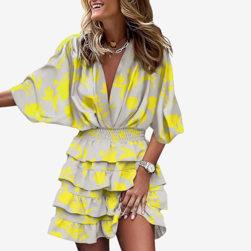 Women’s V-Neck Ruffle Bohemian Mini Dress
