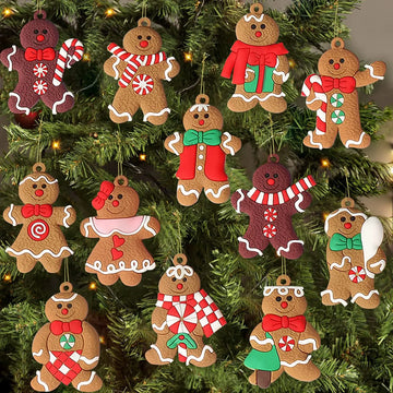 12-piece set with gingerbread man ornaments