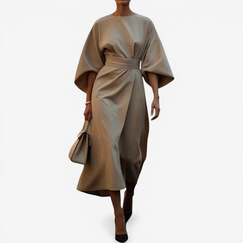 Lantern Sleeve Belted Dress