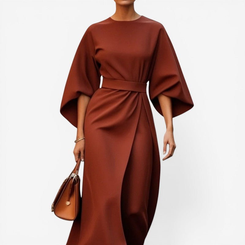 Lantern Sleeve Belted Dress