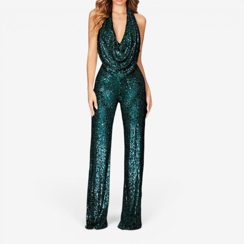 Glamorous Women's Sequin Jumpsuit with Halter Neck