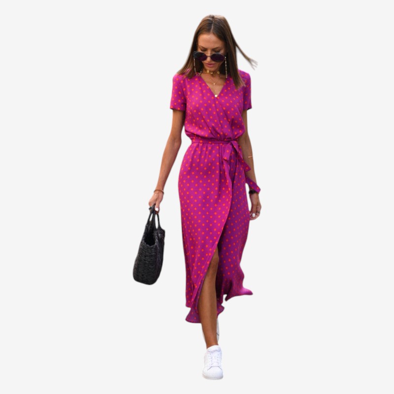 Women's V-Neck Belted Midi Dress