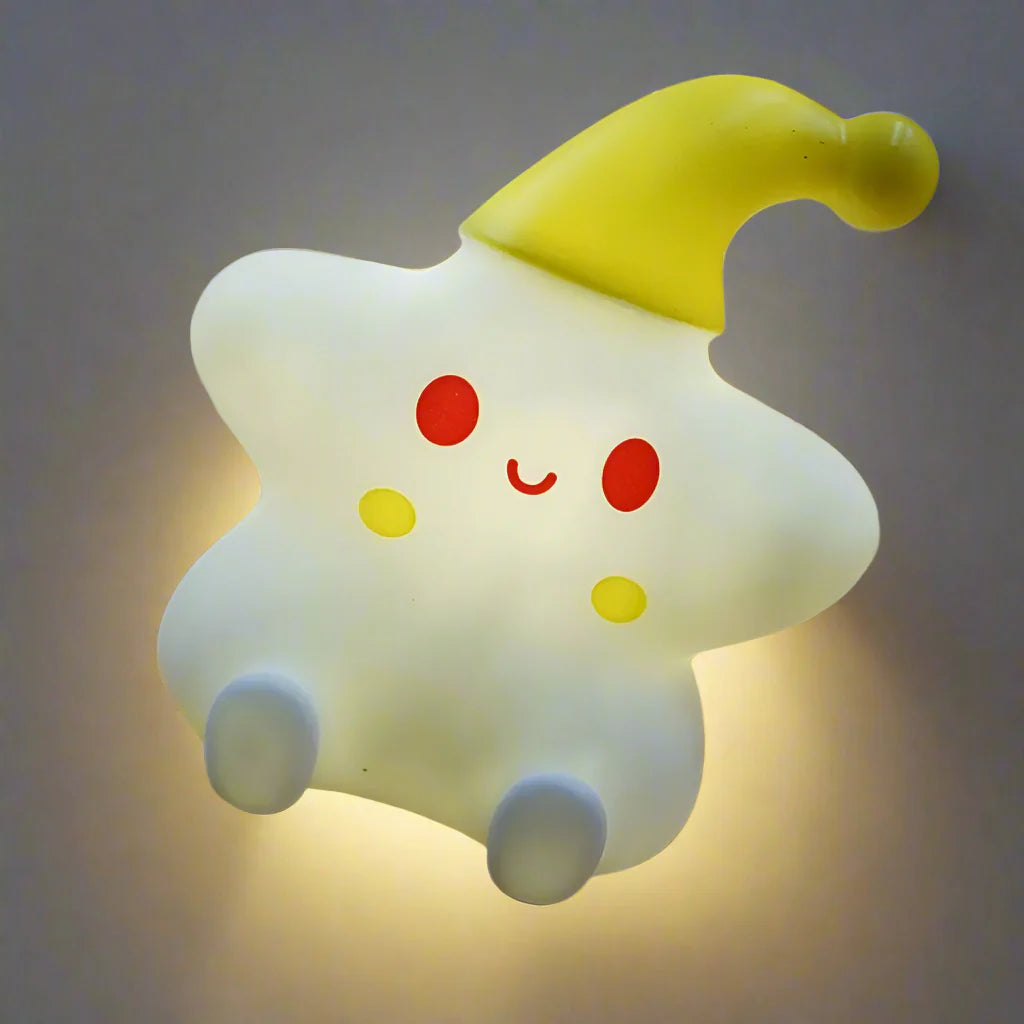 StarSnuggle - Star-Shaped Night Lights Adorable Cartoon Stars with Sleeping Hats | Soft Warm Glow for Cozy Bedtime Ambiance | Kid-Friendly Portable Light for Nightstand, Shelf, or Travel