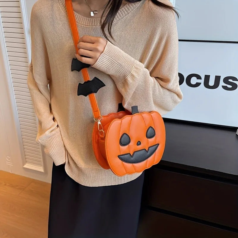 Luna - Pumpkin Purse with Bat Motif