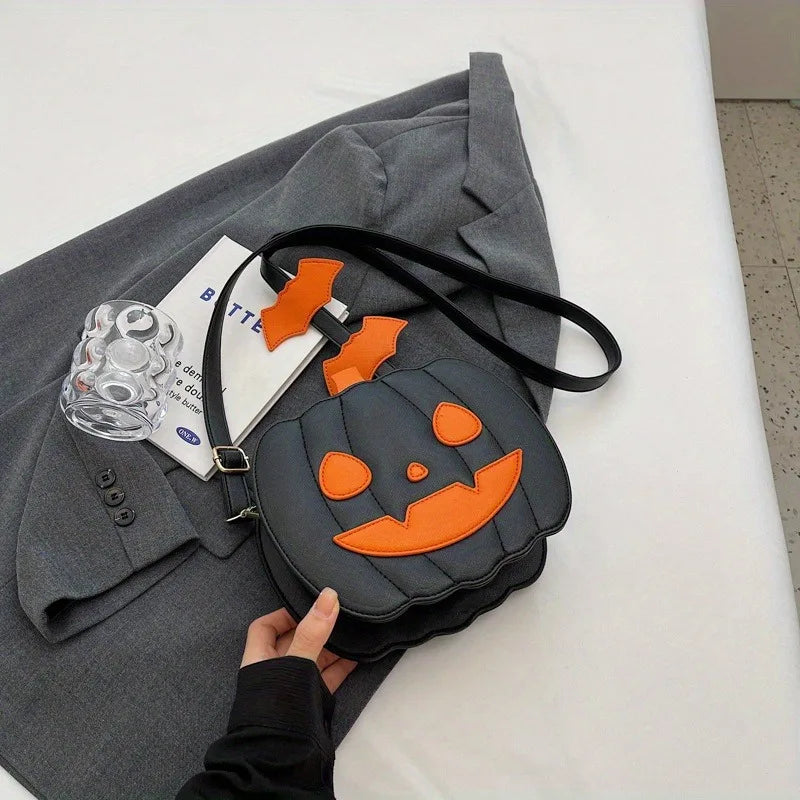 Luna - Pumpkin Purse with Bat Motif