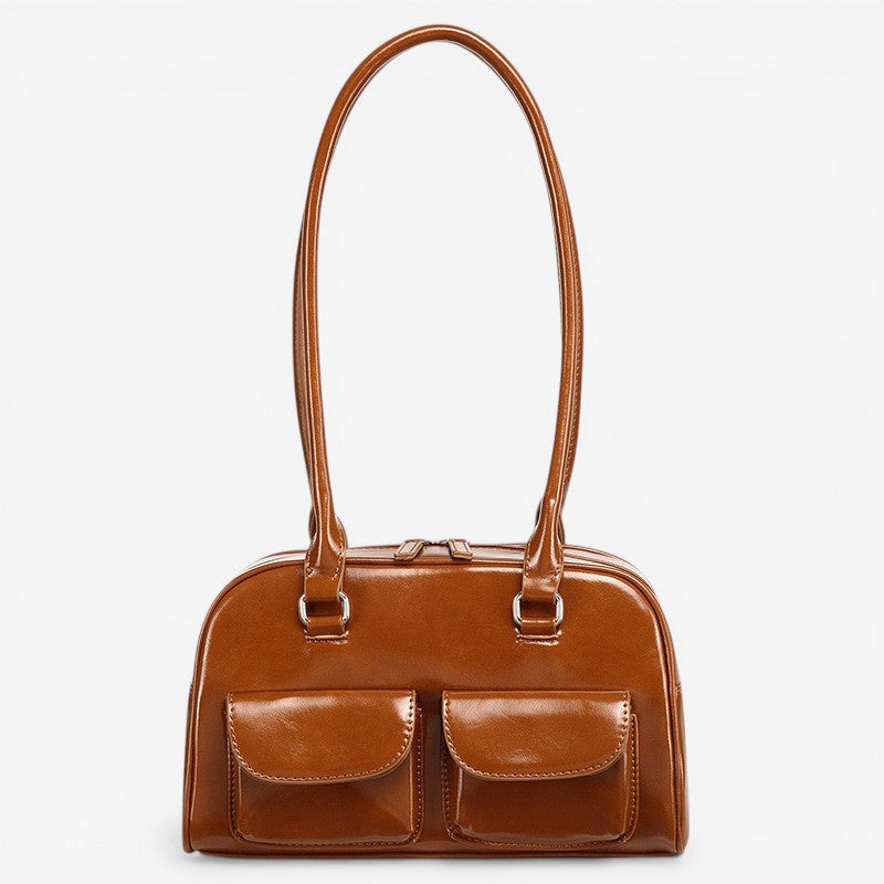 Multi Pocket Zip Leather Handbag