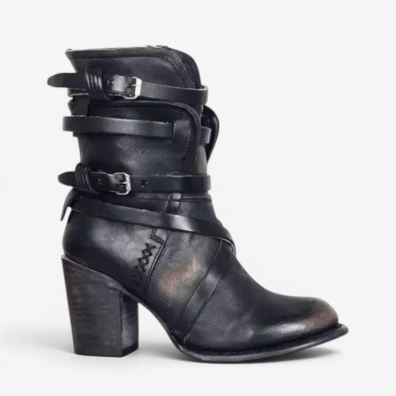 Women's Ankle Boots with Double Buckle Straps