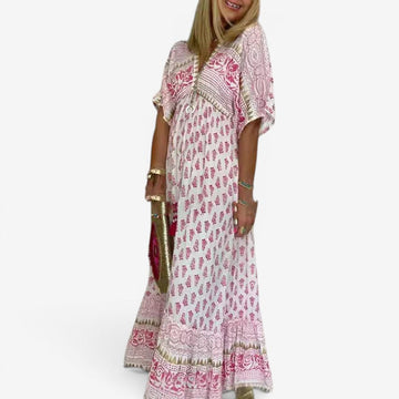 Women's V-Neck Maxi Dress with Tassel Detail