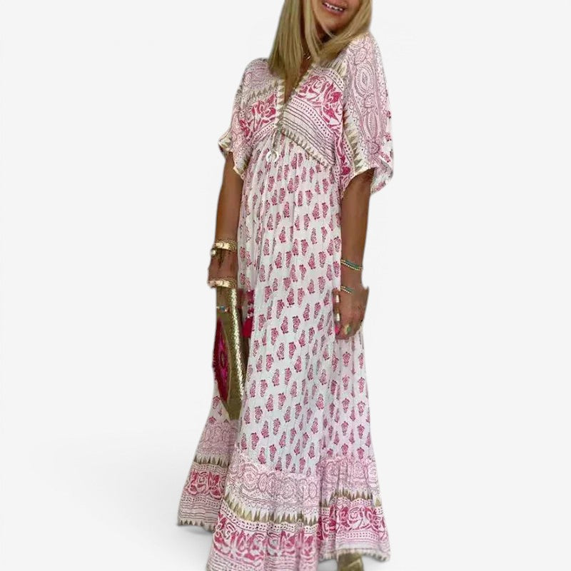 Women's V-Neck Maxi Dress with Tassel Detail
