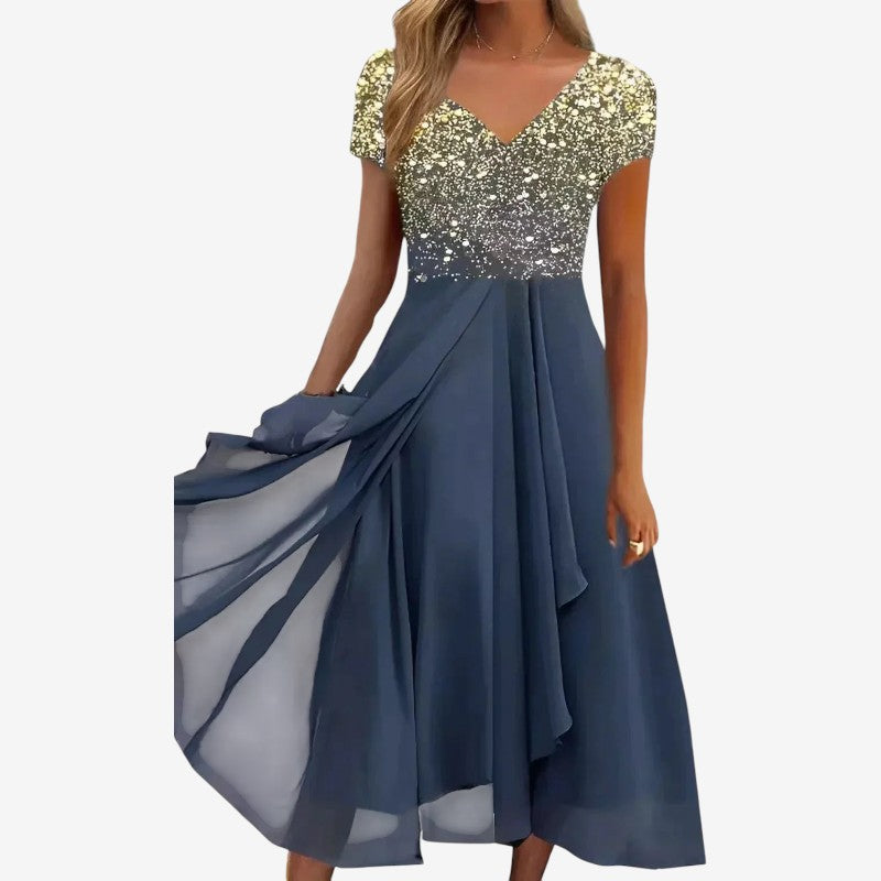 Women's V-Neck Layered Chiffon Dress