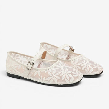 Square-Toe Ballerina Flats with Embroidered Flowers