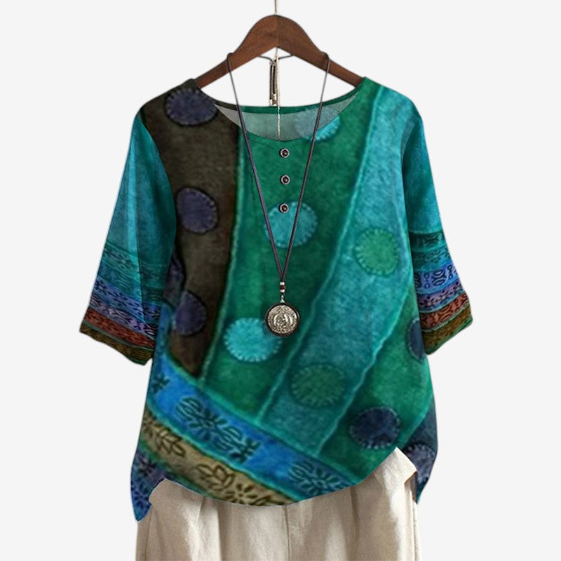 Oversized Floral Print Blouse with O Neck