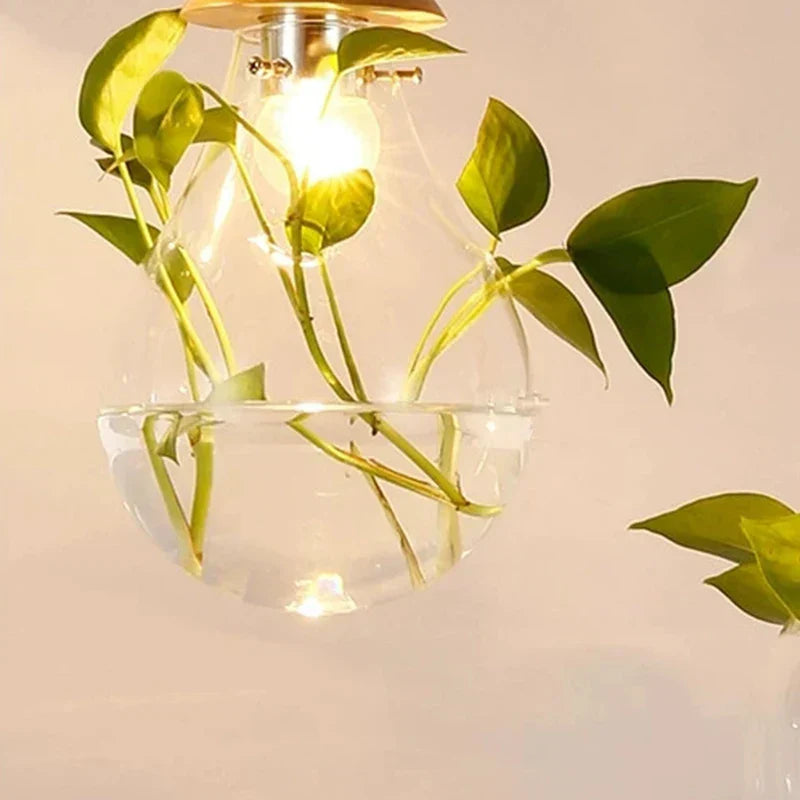 BotanicaGlow – Floating Plant Glass Bulb with Natural Wood Accents | Soft Warm LED Glow for Cozy Ambience | Statement Lighting for Dining, Cafe or Workspace