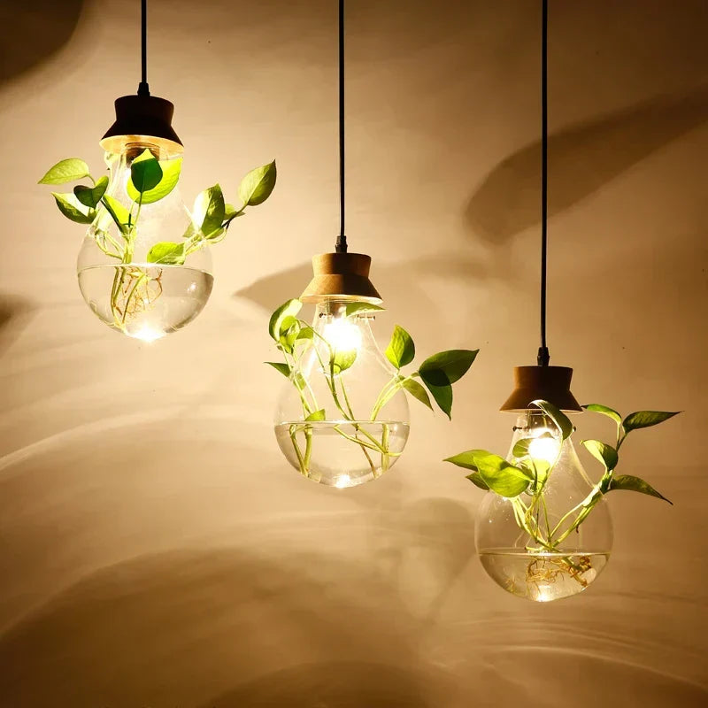 BotanicaGlow – Floating Plant Glass Bulb with Natural Wood Accents | Soft Warm LED Glow for Cozy Ambience | Statement Lighting for Dining, Cafe or Workspace