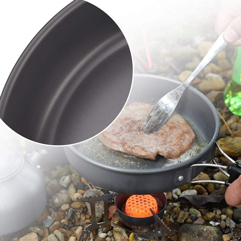 AdventureGear - Portable Camping Cookware Set All-in-One Outdoor Cooking Solution | Lightweight, Stackable, and Compact for Hiking, Travel, and Camping | Durable Aluminum Alloy with Non-Stick Surface for Easy Cooking and Cleaning