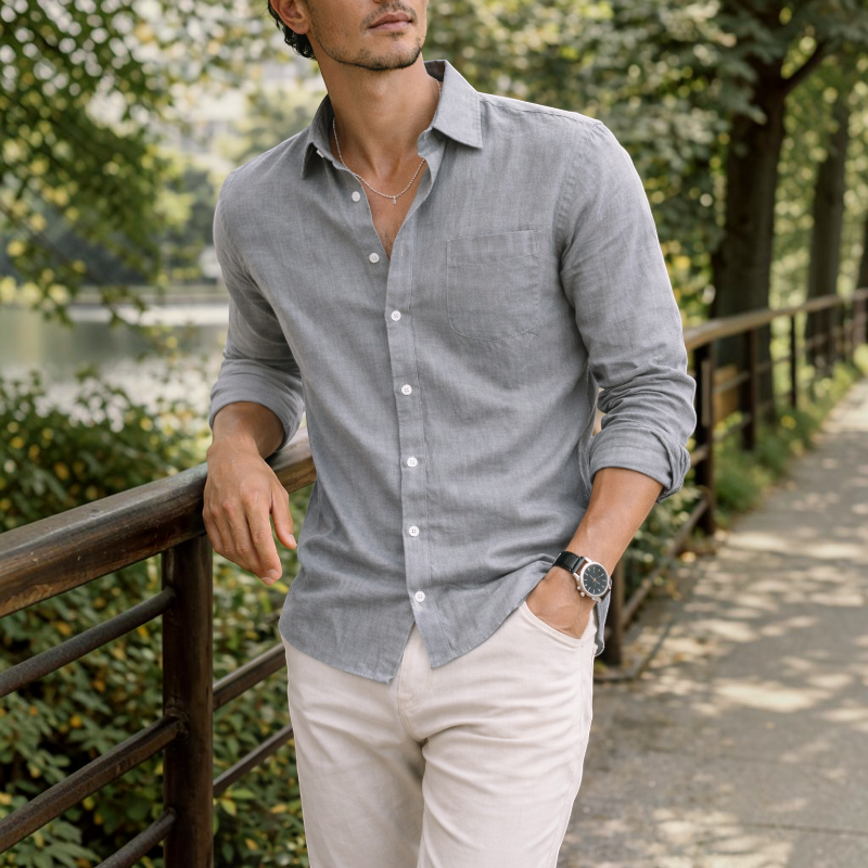 Men's Classic Collared Shirt with Pocket