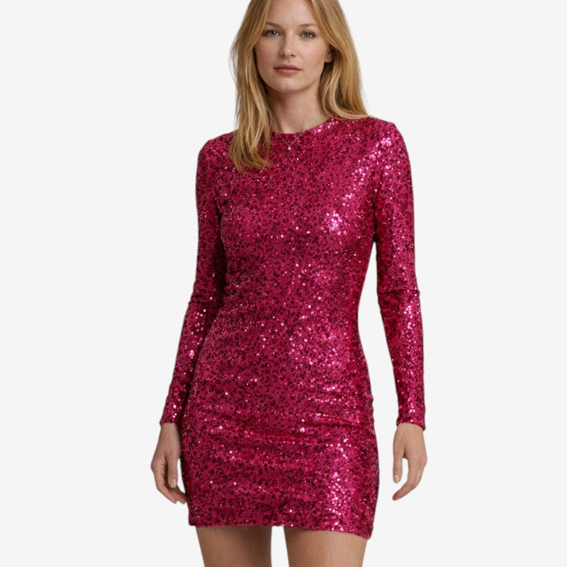 Women's Long Sleeve Round Neck Mini Dress