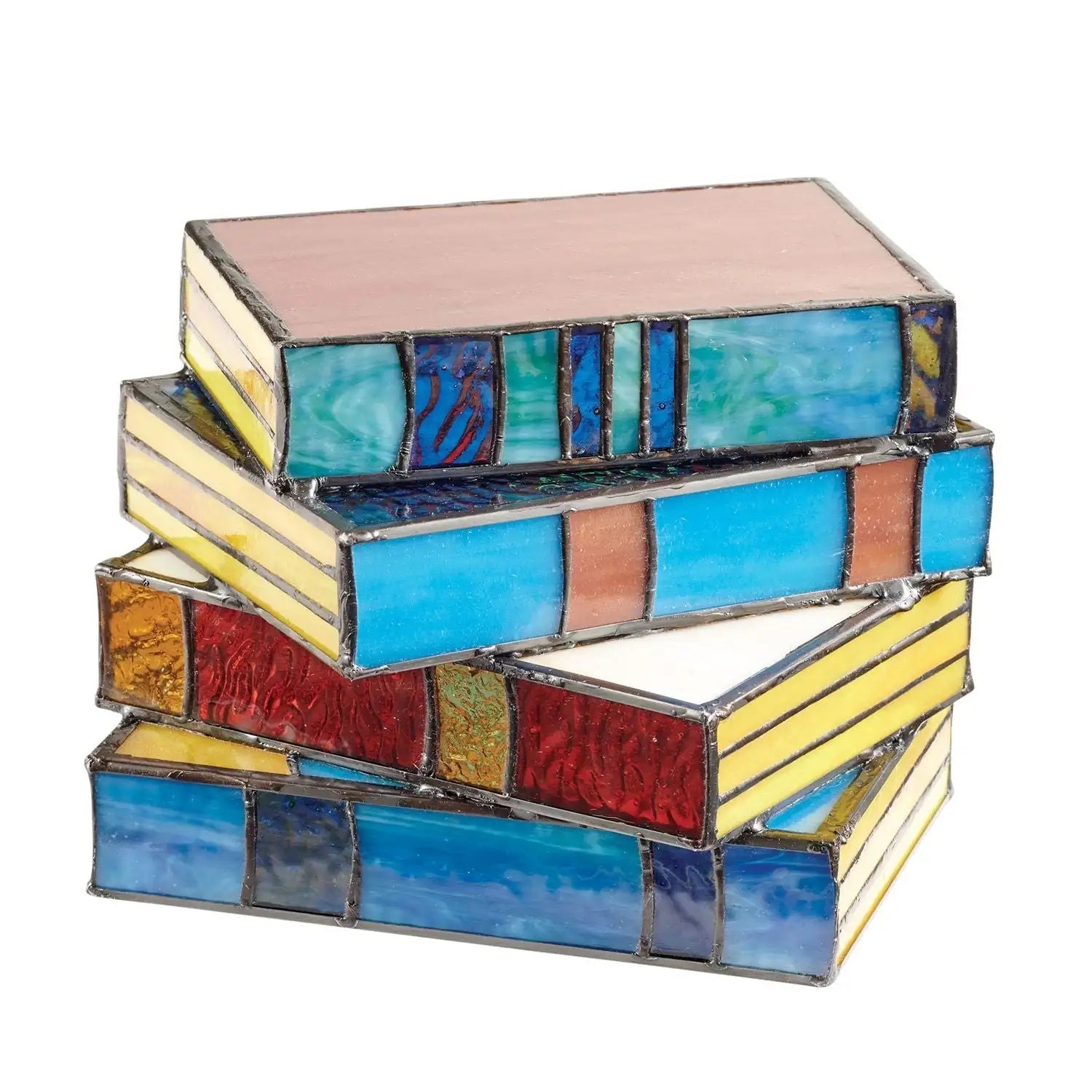 Biblioglow-  Artful  Stained-Glass Book Stack Lamp