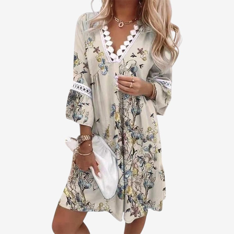 Women's Floral Print V-Neck Mini Dress