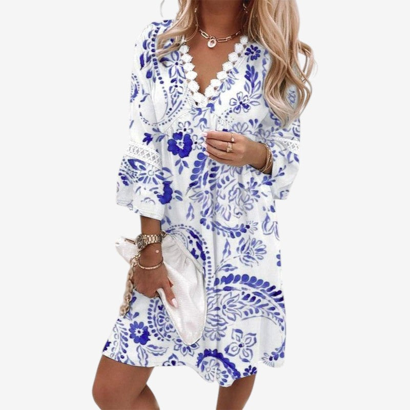 Women's Floral Print V-Neck Mini Dress