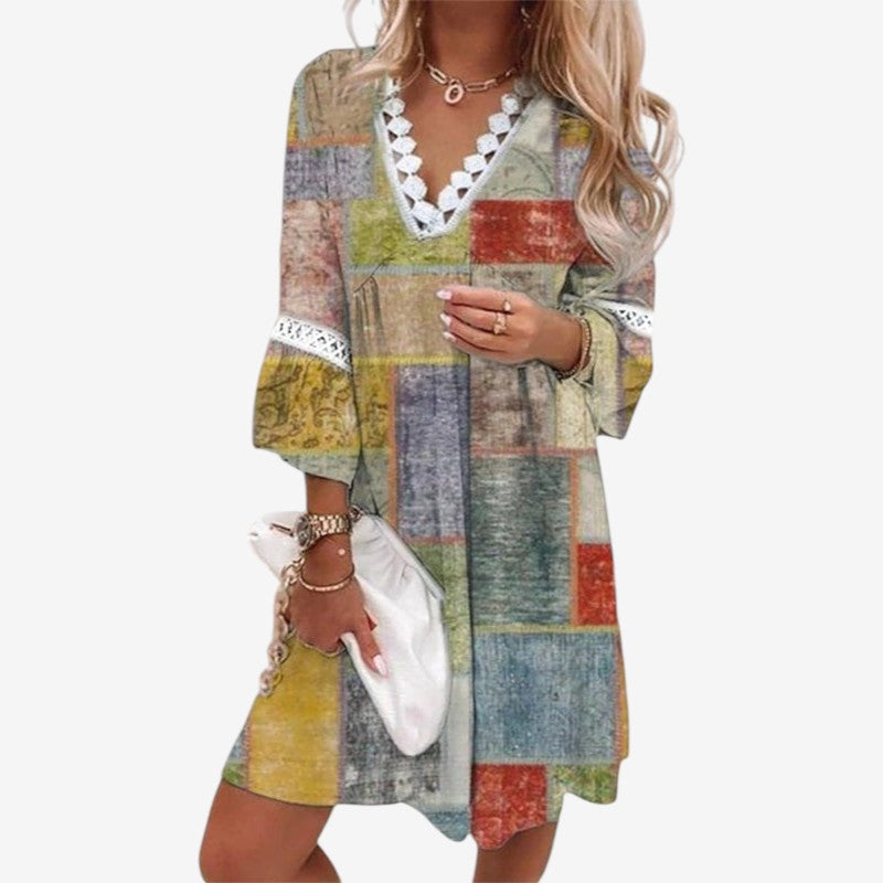 Women's Floral Print V-Neck Mini Dress