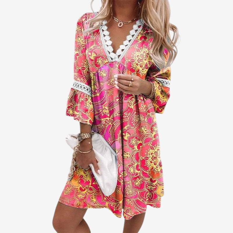 Women's Floral Print V-Neck Mini Dress