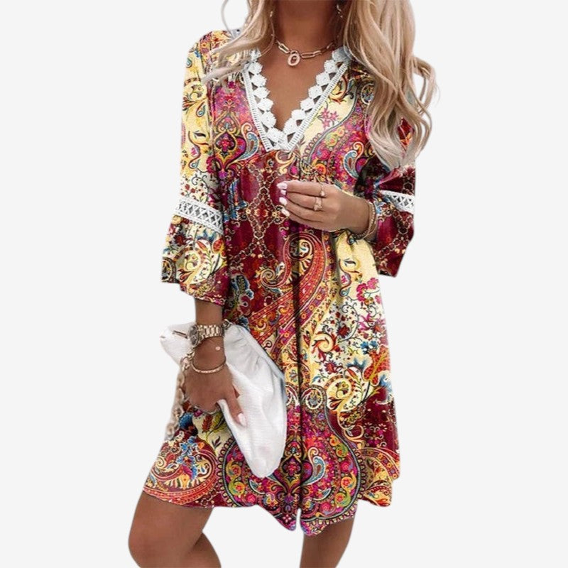 Women's Floral Print V-Neck Mini Dress