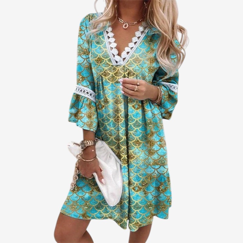 Women's Floral Print V-Neck Mini Dress