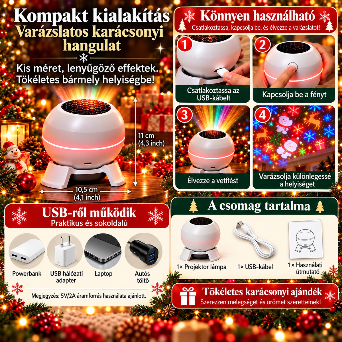 Vetilume – Karácsonyi projektor mozgó ünnepi motívumokkal