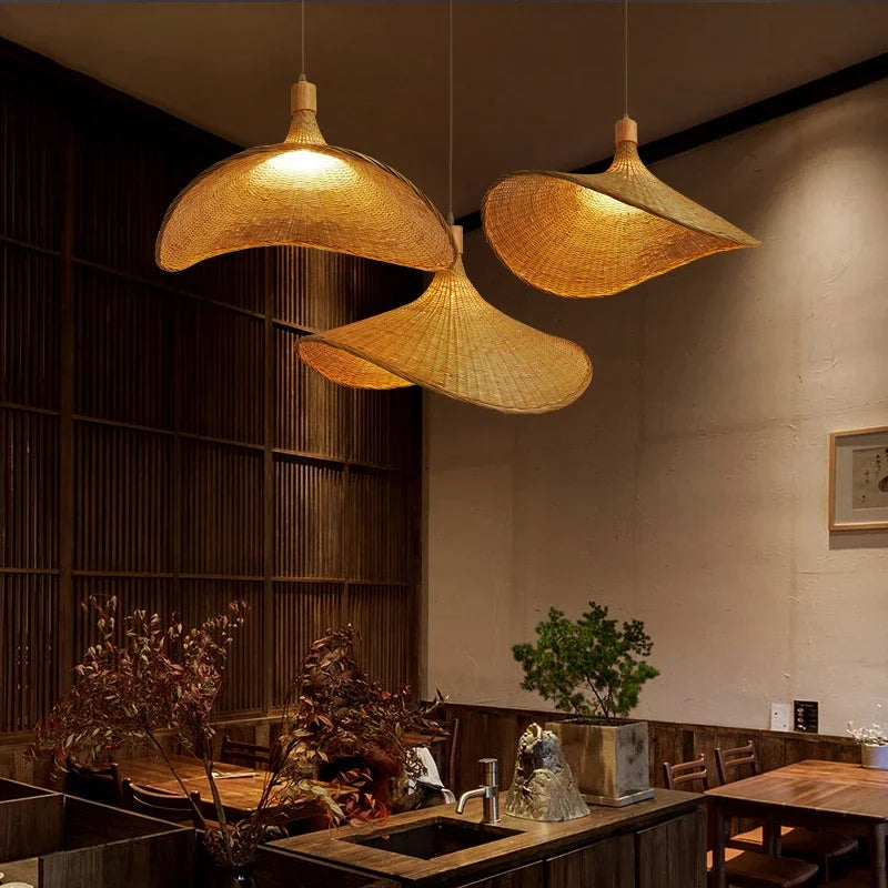 WickAura - Rustic Boho Bamboo Pendant Lamp Handwoven Natural Bamboo Design | Soft Warm Glow with Eco-Friendly Craftsmanship | Cozy Accent Lighting for Living Room, Dining Area, or Bedroom