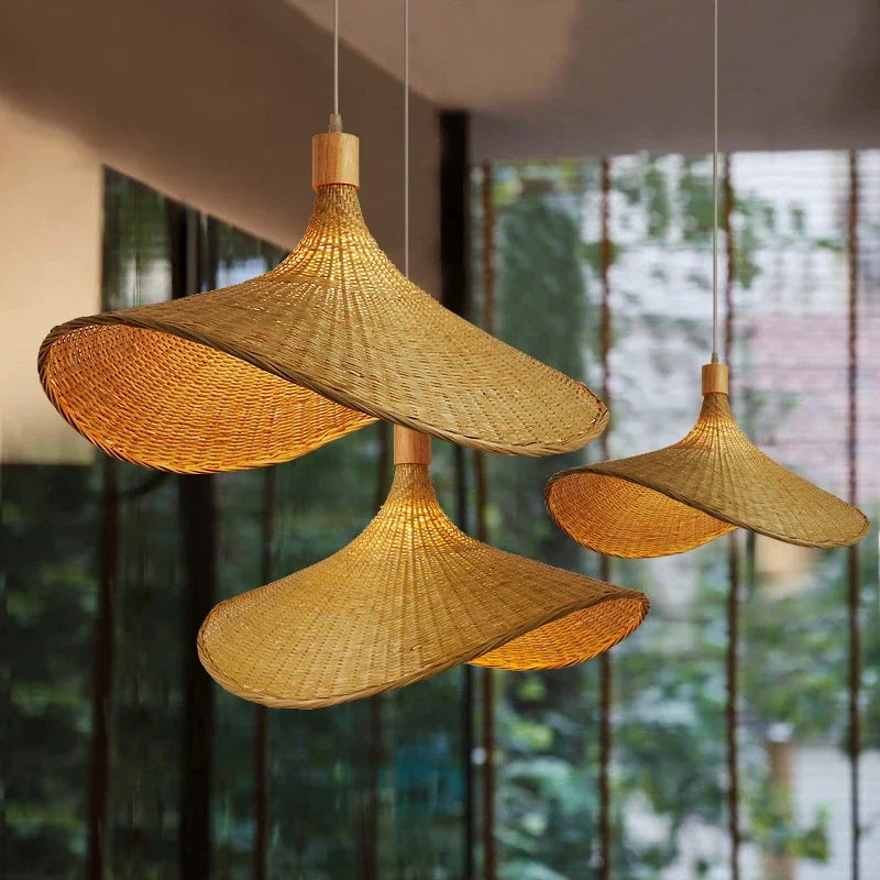 WickAura - Rustic Boho Bamboo Pendant Lamp Handwoven Natural Bamboo Design | Soft Warm Glow with Eco-Friendly Craftsmanship | Cozy Accent Lighting for Living Room, Dining Area, or Bedroom