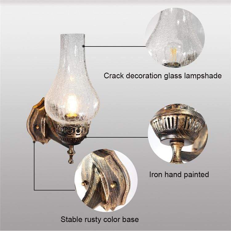 VintageGlow – Oil Lamp-Inspired Design with Glass Chimney | Soft Warm Glow with Durable Metal Frame | Rustic Charm for Hallway, Bedroom or Living Room