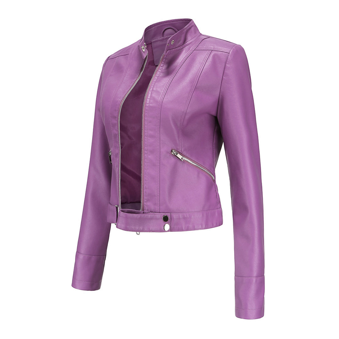 Qelvaris – Hosszú ujjú bőrdzseki cipzáras záródással