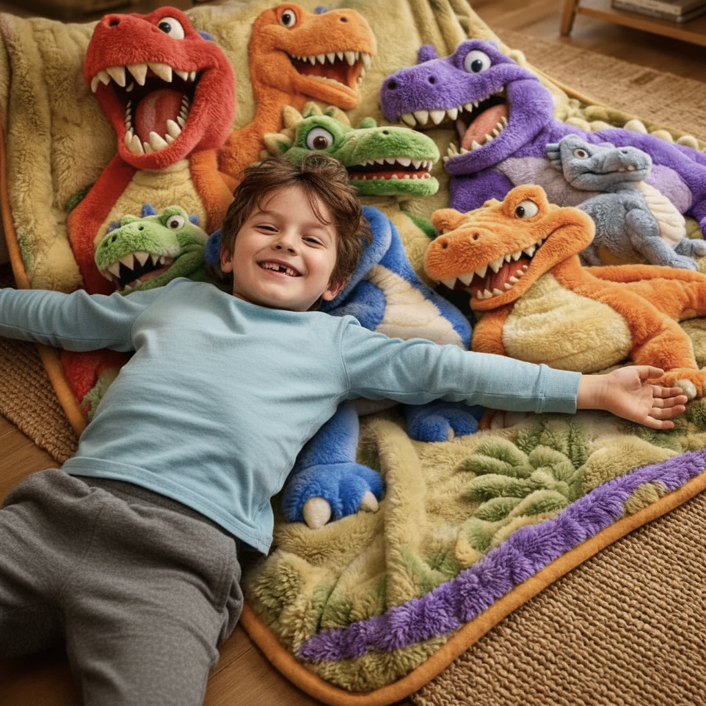 DinoLayer - Plüss takaró 3D dinoszaurusz mintával