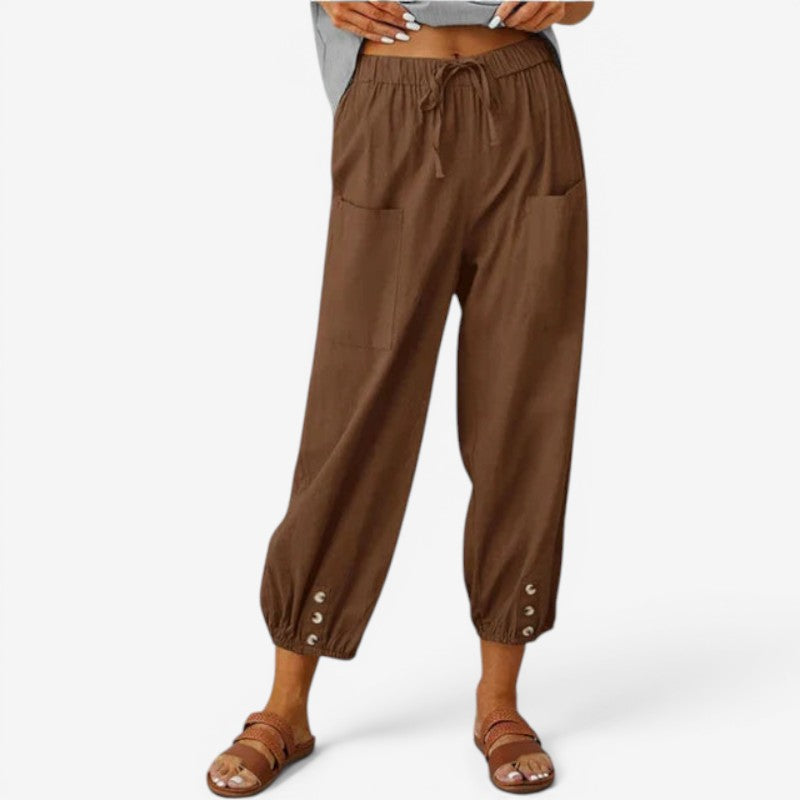 Women’s High-Waisted Drawstring Trousers with Pockets