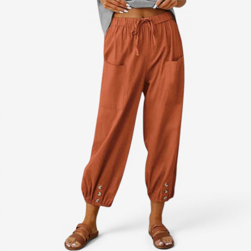 Women’s High-Waisted Drawstring Trousers with Pockets
