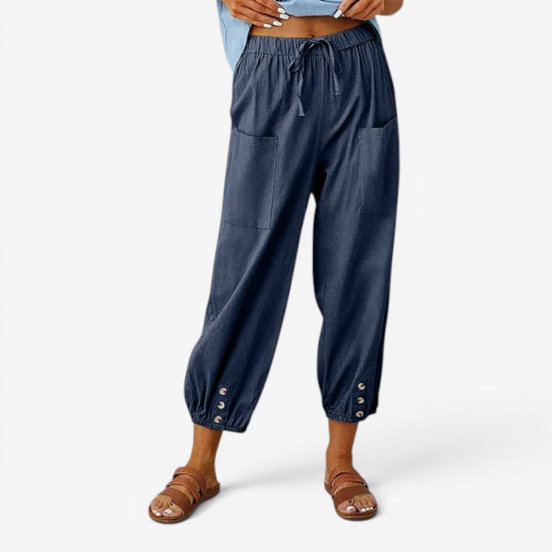 Women’s High-Waisted Drawstring Trousers with Pockets