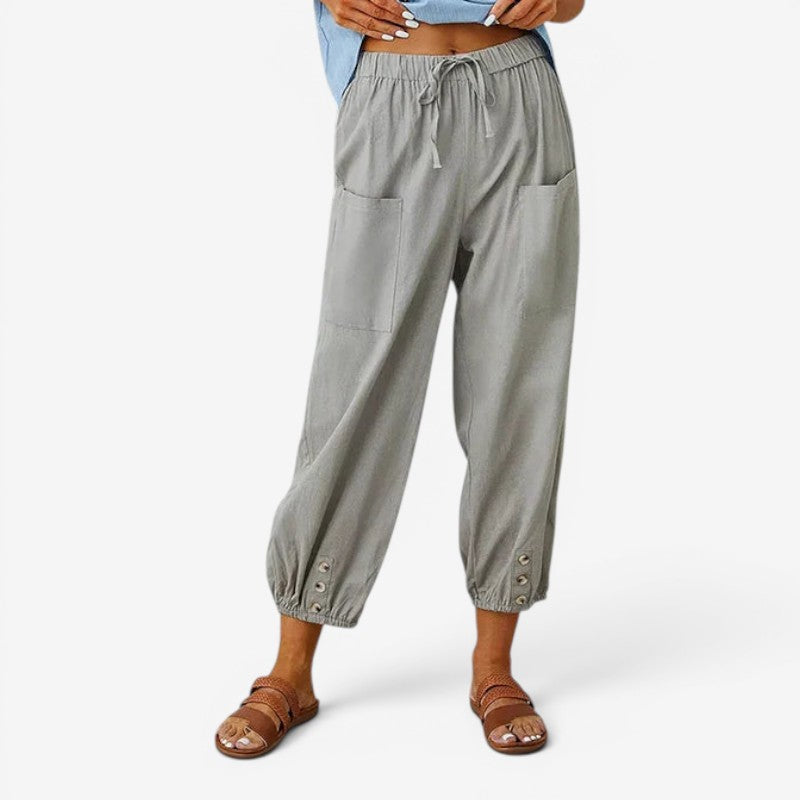 Women’s High-Waisted Drawstring Trousers with Pockets