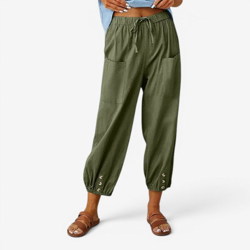 Women’s High-Waisted Drawstring Trousers with Pockets