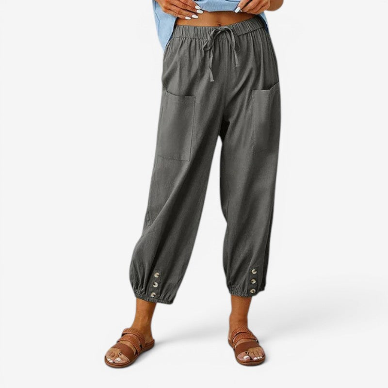 Women’s High-Waisted Drawstring Trousers with Pockets