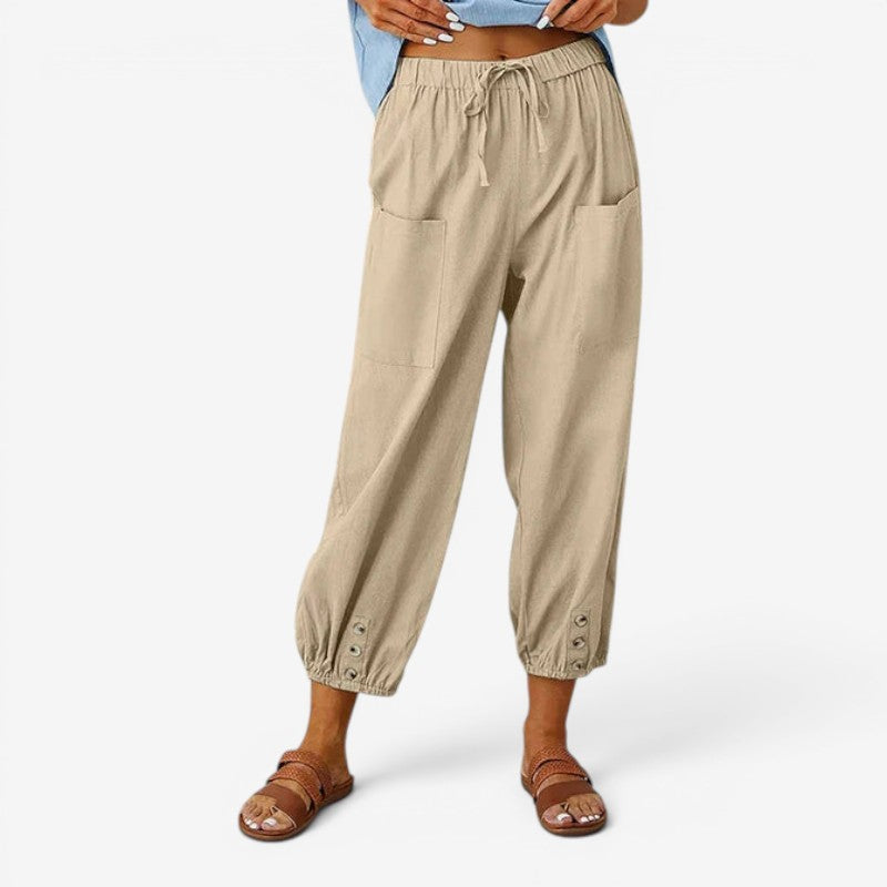 Women’s High-Waisted Drawstring Trousers with Pockets