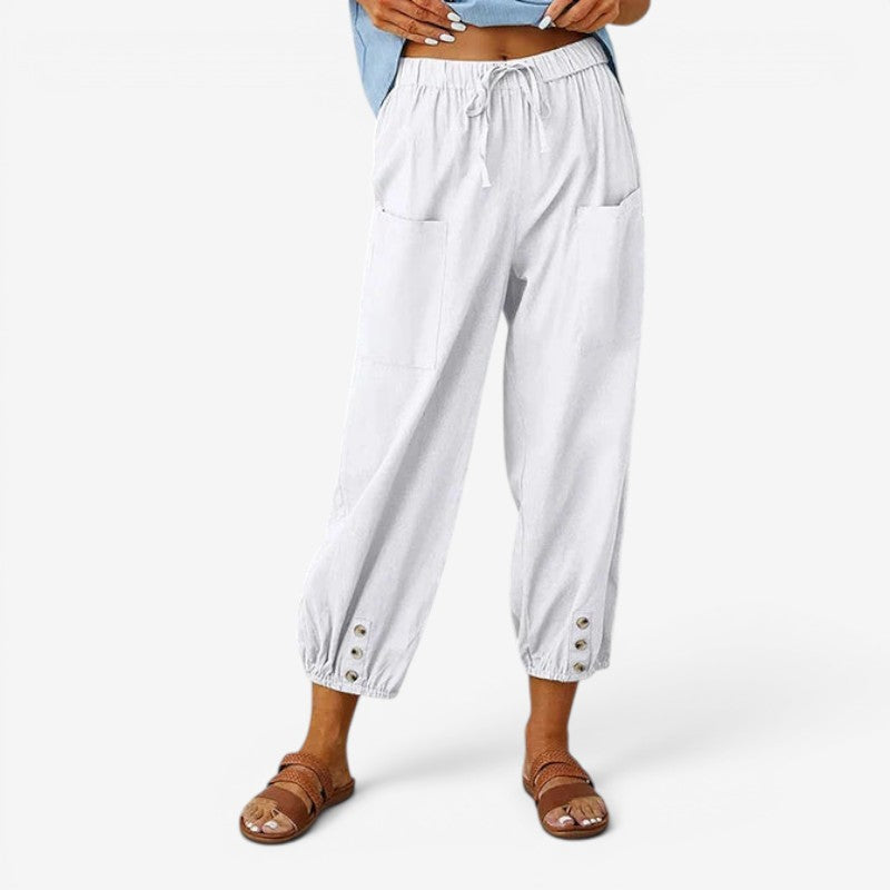 Women’s High-Waisted Drawstring Trousers with Pockets