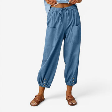 Women’s High-Waisted Drawstring Trousers with Pockets